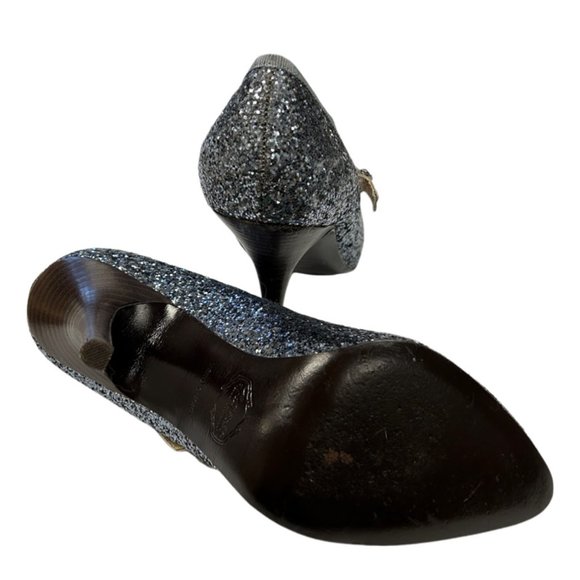 Hale Bob Mary-Jane Shoes Pumps 8 Blue Multi Glittered Crystal Bronze Buckle - Picture 2 of 8